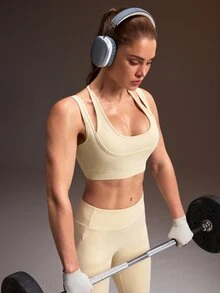 Powerista Women's Beige Double Strap Medium Support Padded Sports Bra - White - View 5