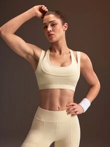 Powerista Women's Beige Double Strap Medium Support Padded Sports Bra - White - View 3