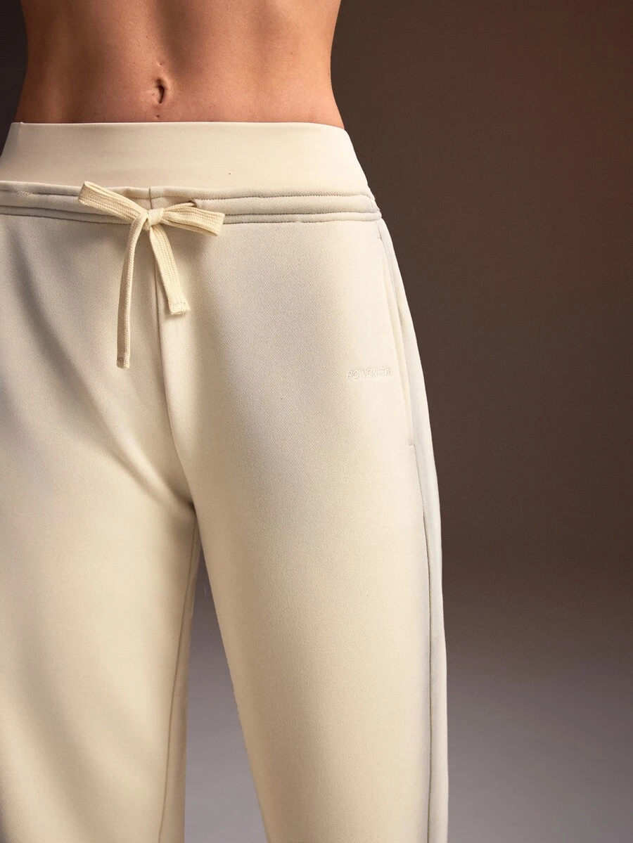 Powerista Celana Olahraga Wanita Warna Beige dengan Pinggang Ganda, Bahan Rajut, dan Bordir Logo - Putih - View 1