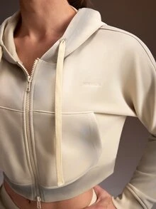 Powerista Women's White Washed Hooded Loose Long Sleeve Sports Sweatshirt Jacket - White - View 6