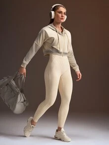 Powerista Women's White Washed Hooded Loose Long Sleeve Sports Sweatshirt Jacket - White - View 3