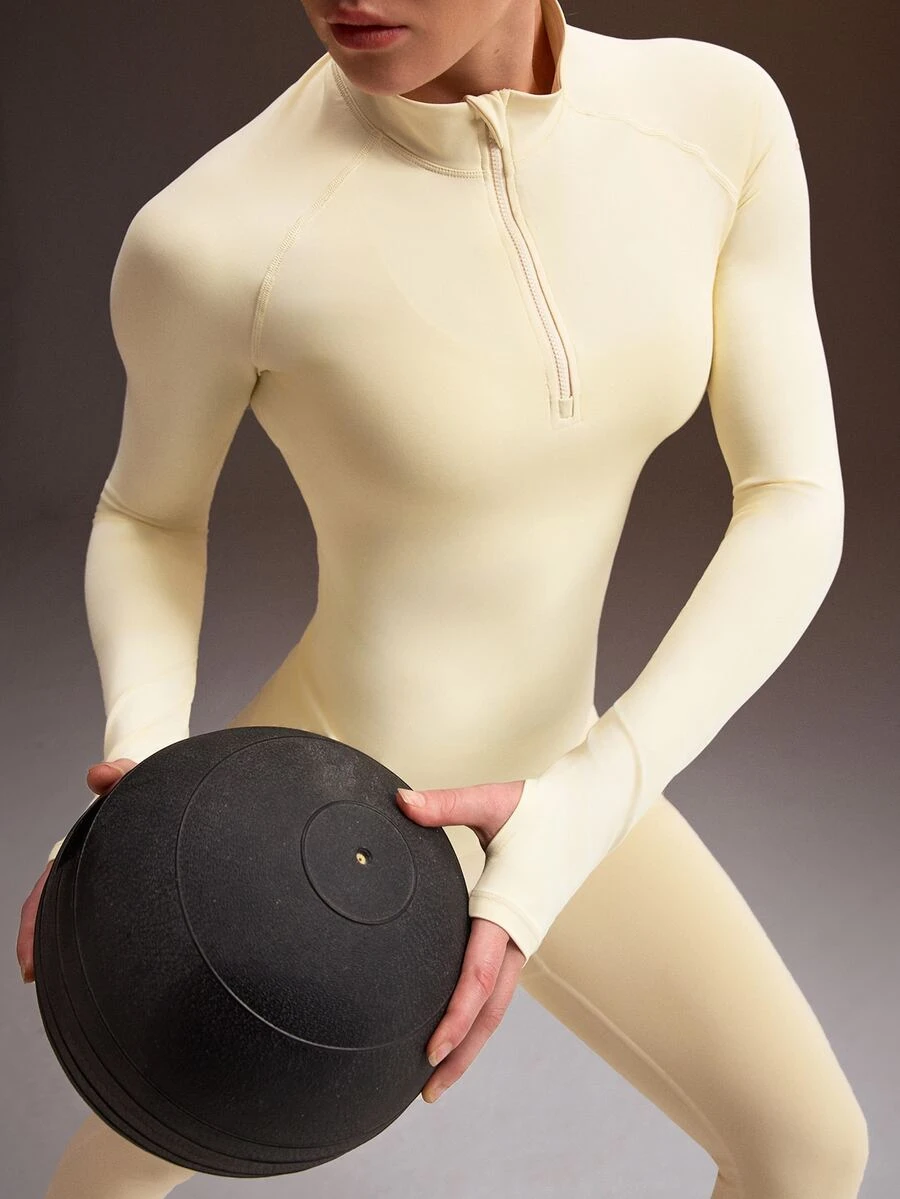 Powerista Women's Pale Yellow Stand Collar Long Sleeve Sports Sweatshirt - Light Yellow - View 1
