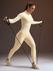 Powerista Women's Pale Yellow Stand Collar Long Sleeve Sports Sweatshirt - Light Yellow - View 4