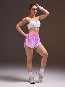Powerista 女款純色交叉背運動內衣與短褲套裝 健身跑步運動套裝 休閒日常戶外運動 粉色漸層 - 粉色 - 查看 6