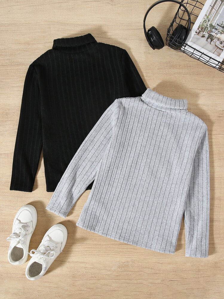 SHEIN 2pcs Tween Boys Casual College Style Textured Fabric 2 Pieces Set, Suitable For Commuting, School, Daily Wear, Knit Clean Stand Collar Fleece Lined Fitted Casual T-Shirt Multi-Piece Outfit - Multicolor - View 2