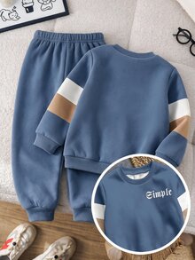 Young Boys Loose Sports Casual Comfortable Long Sleeve Sweatshirt & Pants 2 Pieces Set, Suitable For Autumn/Winter, Classic Color Block Patchwork Pattern Print, Cool Gothic Text Graphic Print - Multicolor - View 3