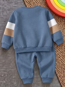 Young Boys Loose Sports Casual Comfortable Long Sleeve Sweatshirt & Pants 2 Pieces Set, Suitable For Autumn/Winter, Classic Color Block Patchwork Pattern Print, Cool Gothic Text Graphic Print - Multicolor - View 5