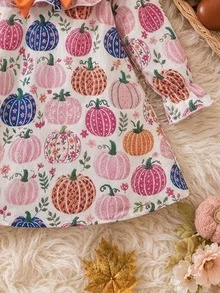 SHEIN Gaun Kasual Anak Perempuan Motif Tenun Efek Khusus dengan Hem Berkerut - MultiWarna - View 7