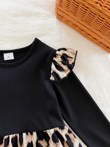 Emery Rose Kids Emery Rose Kids 女童拼接豹紋荷葉邊圓領長袖洋裝 - 彩色 - 查看 8