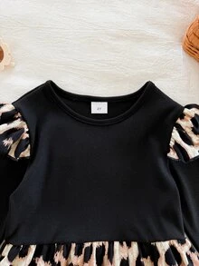 Emery Rose Kids Emery Rose Kids 女童拼接豹紋荷葉邊圓領長袖洋裝 - 彩色 - 查看 9