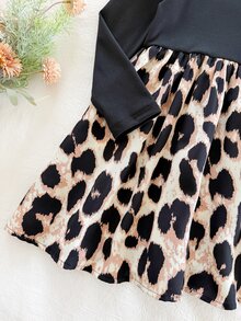 Emery Rose Kids Emery Rose Kids 女童拼接豹紋荷葉邊圓領長袖洋裝 - 彩色 - 查看 5