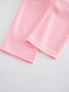 SHEIN Setelan Kasual Anak Perempuan Warna Polos, Terdiri dari Sweatshirt Lengan Panjang Berkerudung dengan Resleting dan Celana Panjang Lebar - MultiWarna - View 9