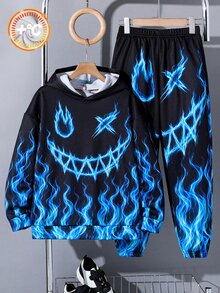 Kids Boys Casual Comfortable Versatile Printed Pattern Hoodie & Sweatpants Set - Multicolor - View 7