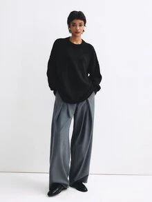 ATUI Studio Sweater Lengan Panjang Wanita Warna Polos Kasual Serbaguna untuk Pemakaian Sehari-hari - Hitam - View 5