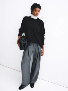 ATUI Studio Sweater Lengan Panjang Wanita Warna Polos Kasual Serbaguna untuk Pemakaian Sehari-hari - Hitam - View 3