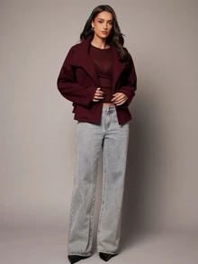 Silquee Women's Vintage Elegant High Neck Button Long Sleeve Jacket - Burgundy - View 6