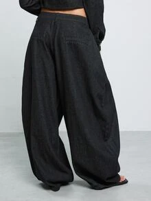COUREZ Baggy Balloon Jeans In Rinse Wash With Big Button Detail/Y2K Streetwear Denim Pants For Women Summer Club Everyday Going Out Outfits Dark Grey - Black - View 1