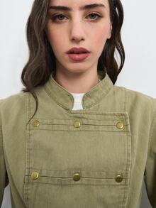 Nöista Military Green Jacket With Double Breasted Buttons. Fall Winter, Casual, Commuting, Going Out. - Green - View 4