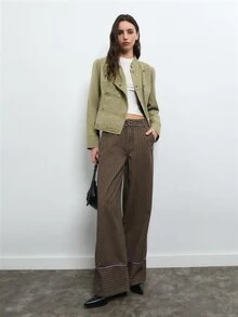 Nöista Military Green Jacket With Double Breasted Buttons. Fall Winter, Casual, Commuting, Going Out. - Green - View 6