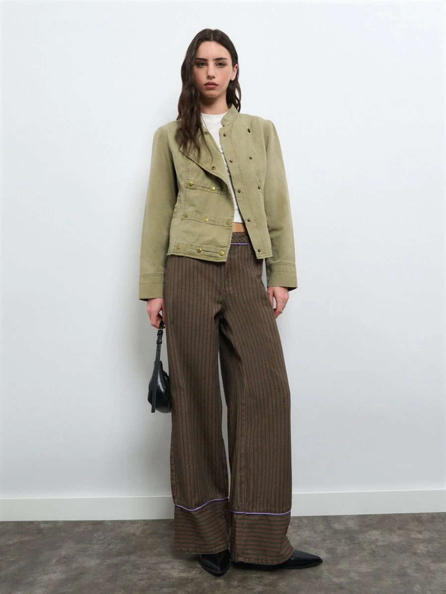 Nöista Military Green Jacket With Double Breasted Buttons. Fall Winter, Casual, Commuting, Going Out. - Green - View 1