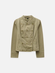 Nöista Military Green Jacket With Double Breasted Buttons. Fall Winter, Casual, Commuting, Going Out. - Green - View 7
