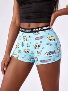 THE POWERPUFF GIRLS X SHEIN Shorts Casuais Femininos com Estampa de Desenho Animado e Cós com Letras - Multicolorido - Visão 6