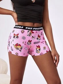 THE POWERPUFF GIRLS X SHEIN Shorts Casuais Femininos com Estampa de Desenho Animado e Cós com Letras - Multicolorido - Visão 8