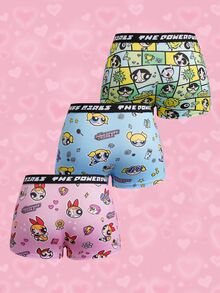 THE POWERPUFF GIRLS X SHEIN Shorts Casuais Femininos com Estampa de Desenho Animado e Cós com Letras - Multicolorido - Visão 9