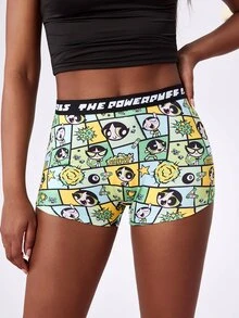 THE POWERPUFF GIRLS X SHEIN Shorts Casuais Femininos com Estampa de Desenho Animado e Cós com Letras - Multicolorido - Visão 4
