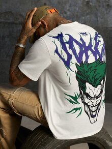 JOKER X SHEIN تي شيرت رجالي بأكمام قصيرة مع طباعة رسوم كرتونية على الظهر - أبيض - مشاهدة 7