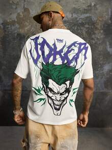 JOKER X SHEIN تي شيرت رجالي بأكمام قصيرة مع طباعة رسوم كرتونية على الظهر - أبيض - مشاهدة 4