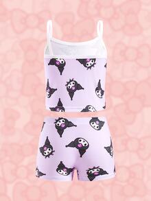 HELLO KITTY AND FRIENDS | SHEIN Set Pakaian Dalam Camisole dan Celana Pendek Motif Kartun untuk Anak Perempuan - Purple - View 2