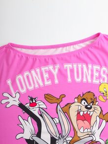 LOONEY TUNES X SHEIN Plus Size Street Cartoon Graphic Print Fashion T-Shirt - Pink - View 5