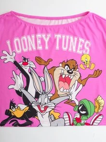 LOONEY TUNES X SHEIN Plus Size Street Cartoon Graphic Print Fashion T-Shirt - Pink - View 4