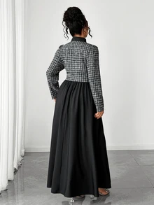 Elenzga Plus Size Women Elegant Bow Long Sleeve Long Dress Autumn/Winter Fall - Black - View 2