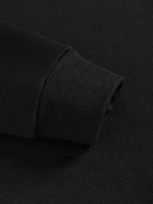 ROMWE MEN Goth Men's Slogan Round Zipper Hooded Casual Daily Long Sleeve Sweatshirt - Black - View 5