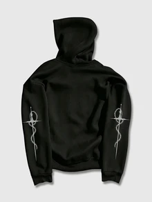ROMWE MEN Goth Men's Slogan Round Zipper Hooded Casual Daily Long Sleeve Sweatshirt - Black - View 4