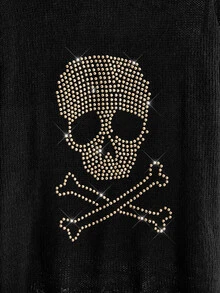 ROMWE Dark Gothic Punk Skull Metal Rivet Distressed Design Round Neck Loose Pullover Sheer Sweater - Black - View 8