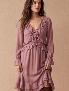 CielaLinda Women's Boho Chiffon Maxi Dress, Long Sleeve Ruffle Dress, Flowy Romantic Gown - Purple - View 6