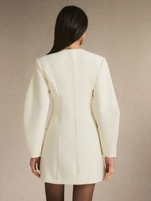 Poéselle Women's Solid Color Double-Breasted Long Sleeve Elegant Short Dress,Suitable For The Office Or Teachers' Day.Winter Dress - White - View 3