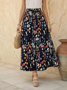 SHEIN LUNE Women's Casual Floral Print Skirt - Multicolor - View 3