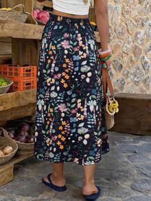 SHEIN LUNE Women's Casual Floral Print Skirt - Multicolor - View 4