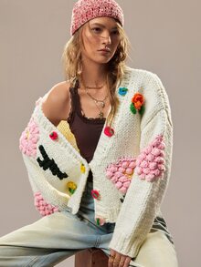 SoleilVie Women's Sweet Delicate 3D Embroidered Knit Cardigan - Beige - View 5