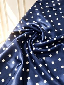 Écloséra Women's Polka Dot Pattern Long Sleeve Single-Breasted Elegant Shirt Dress - Navy Blue - View 6
