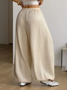 Coolane Women's Solid Color Elastic Waist Casual Versatile Daily Wear Long Pants - Light Yellow - View 6