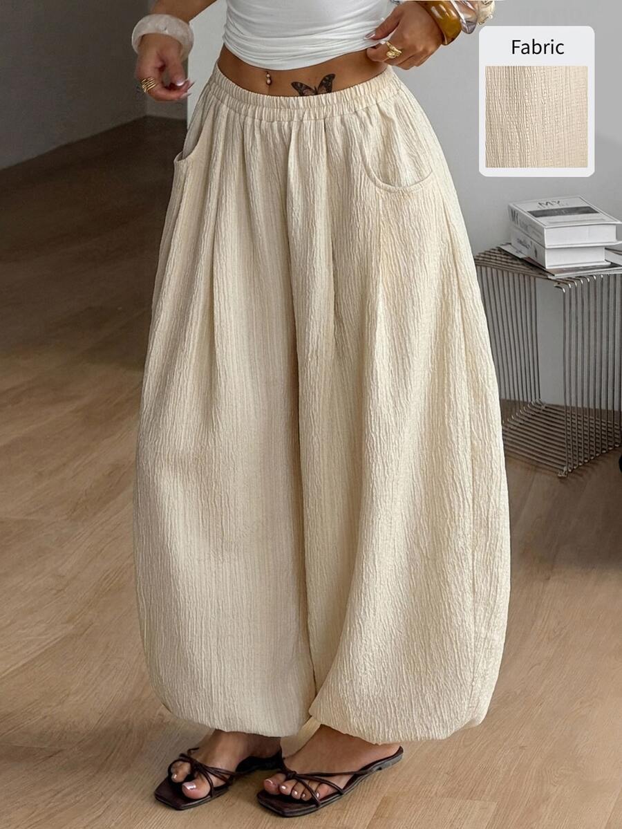 Coolane Women's Solid Color Elastic Waist Casual Versatile Daily Wear Long Pants - Light Yellow - View 1