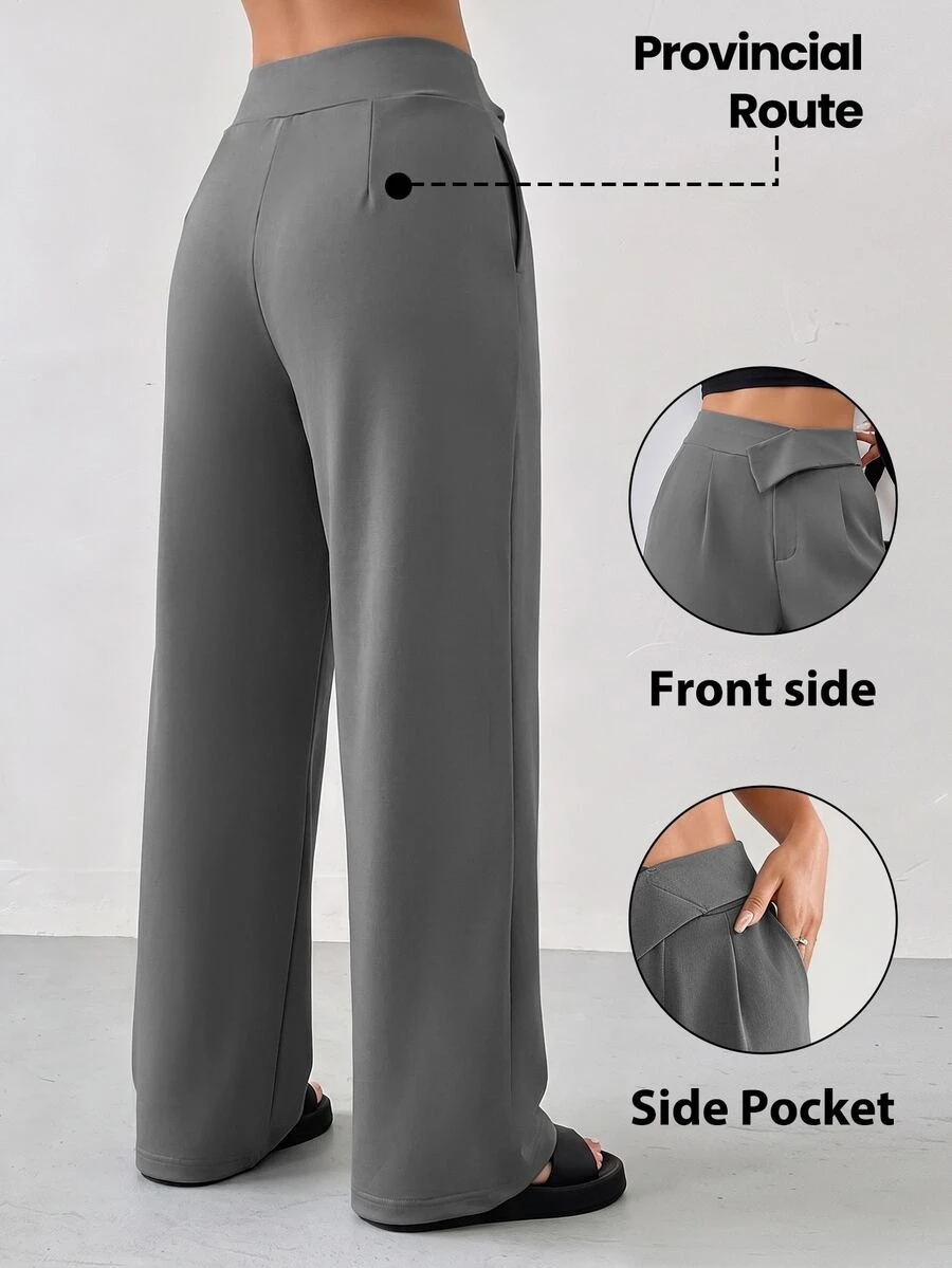 SHEIN PariChic Women's Casual Versatile Pleated Pocket Sports Long Pants - Grey - View 1
