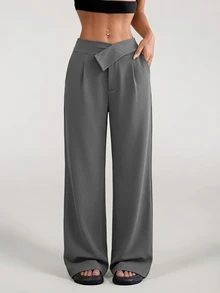 SHEIN PariChic Women's Casual Versatile Pleated Pocket Sports Long Pants - Grey - View 7
