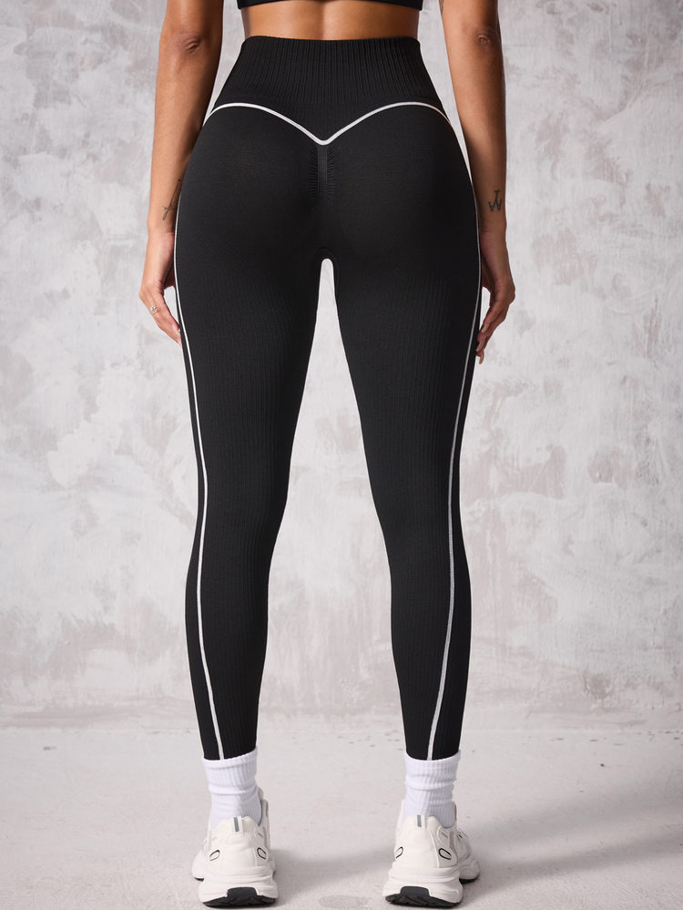 Solea Cove Solea Cove 1pc Black & White Contrast Stripe Pattern Cropped Workout Leggings Yoga Women Pants Leggings For Women - Black and White - View 8