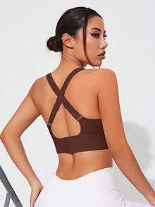 SHEIN Sports 女款素色無縫運動內衣 - 咖啡棕 - 查看 5